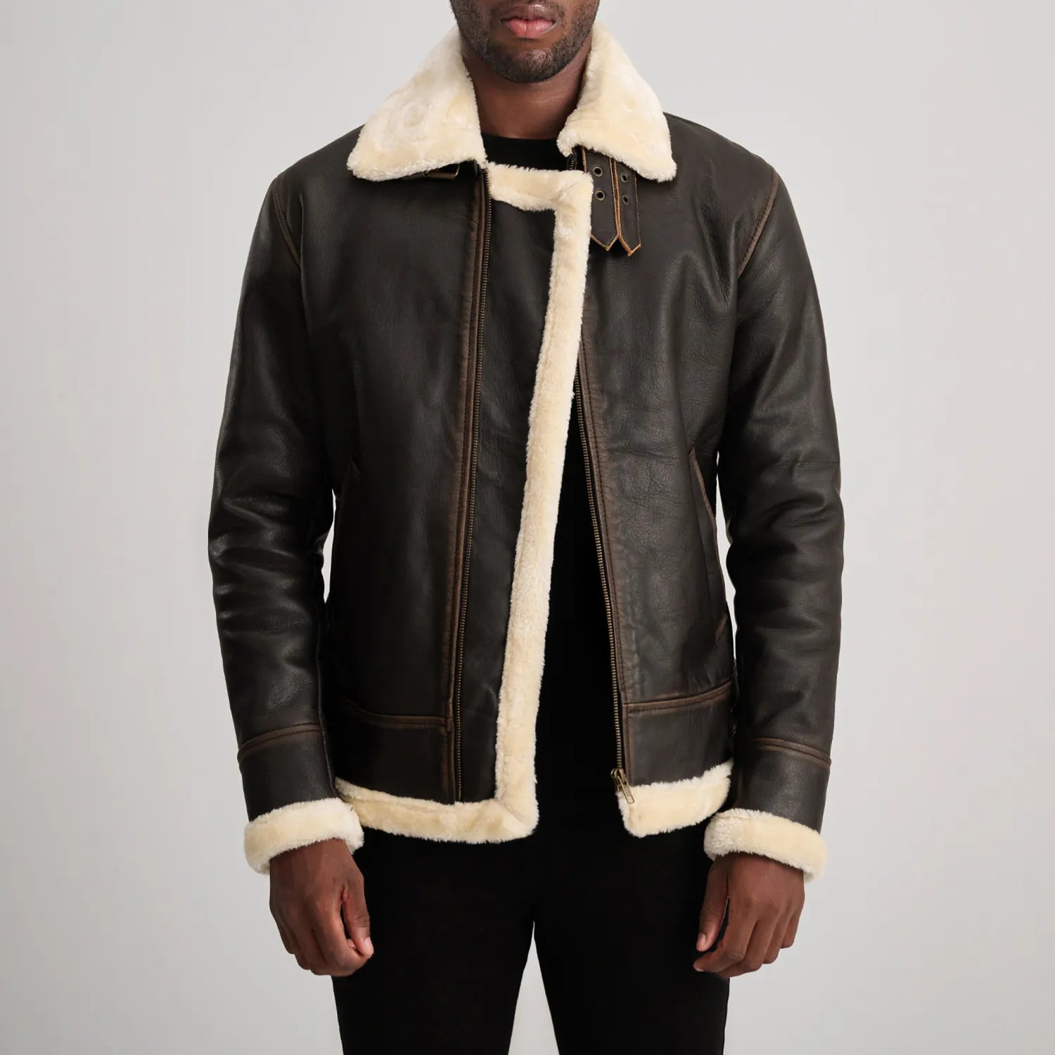 Francis B-3 Brown & Cream Leather Bomber Jacket by Dash Racegear - men Jacket view 1