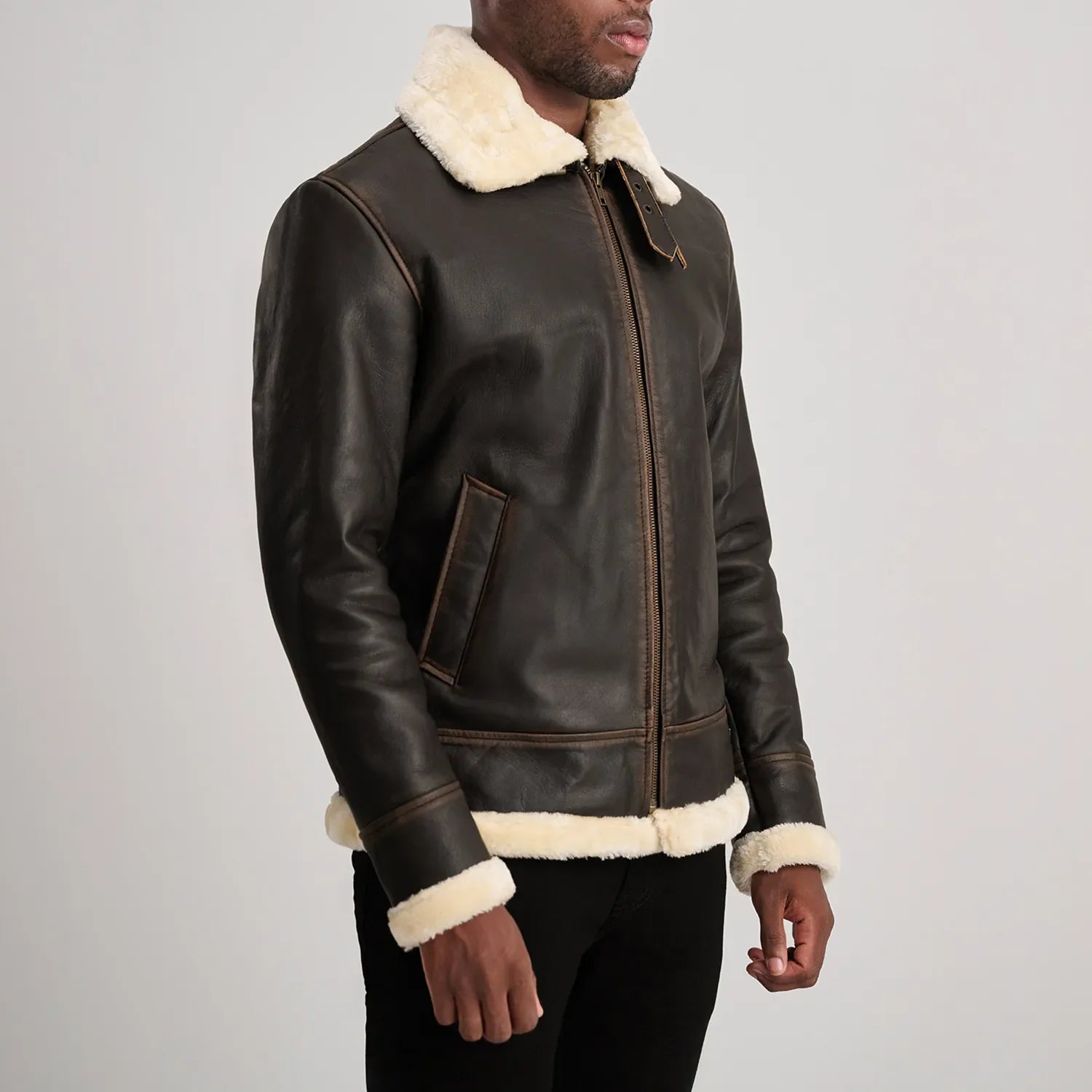 Francis B-3 Brown & Cream Leather Bomber Jacket by Dash Racegear - men Jacket view 2