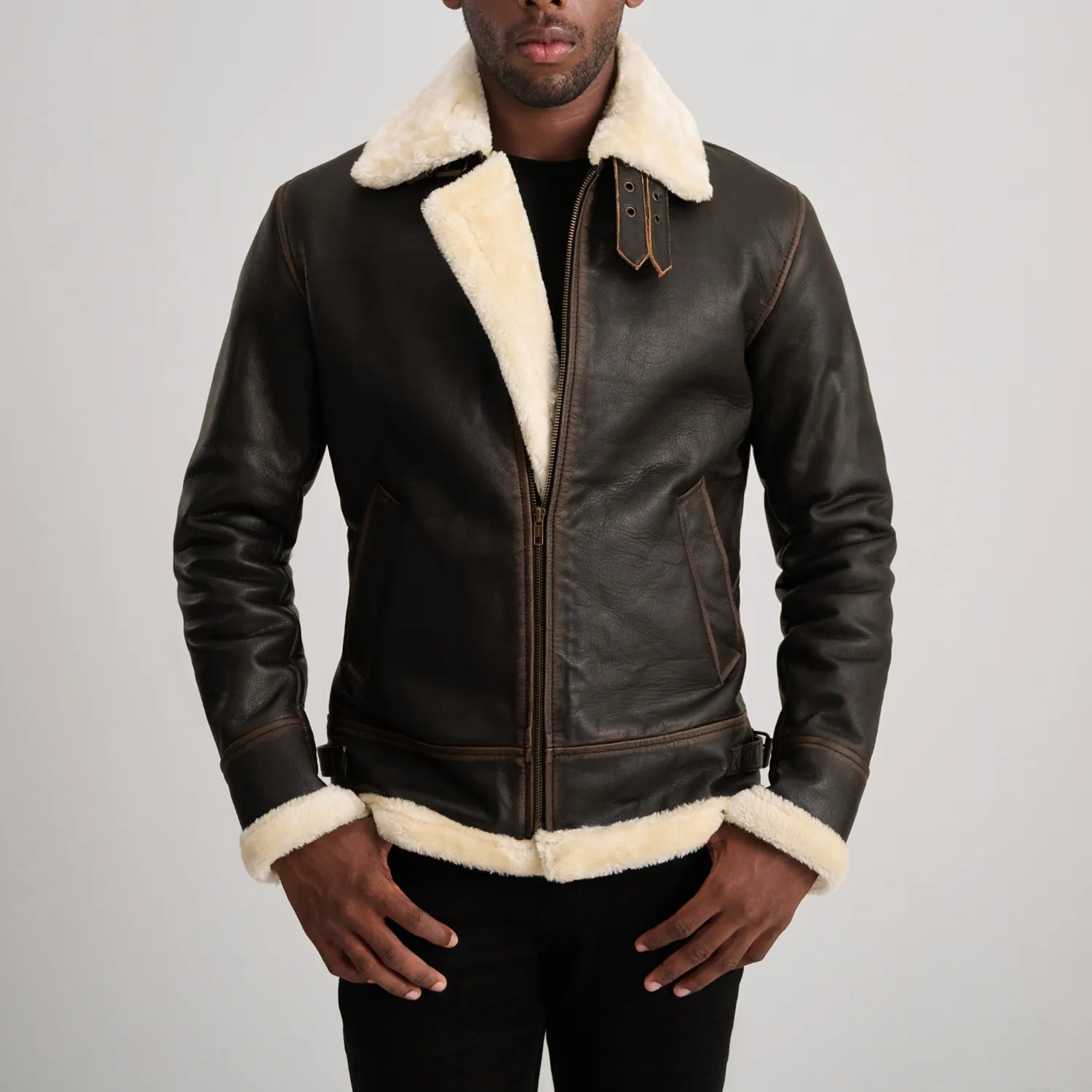 Francis B-3 Brown & Cream Leather Bomber Jacket by Dash Racegear - men Jacket view 4