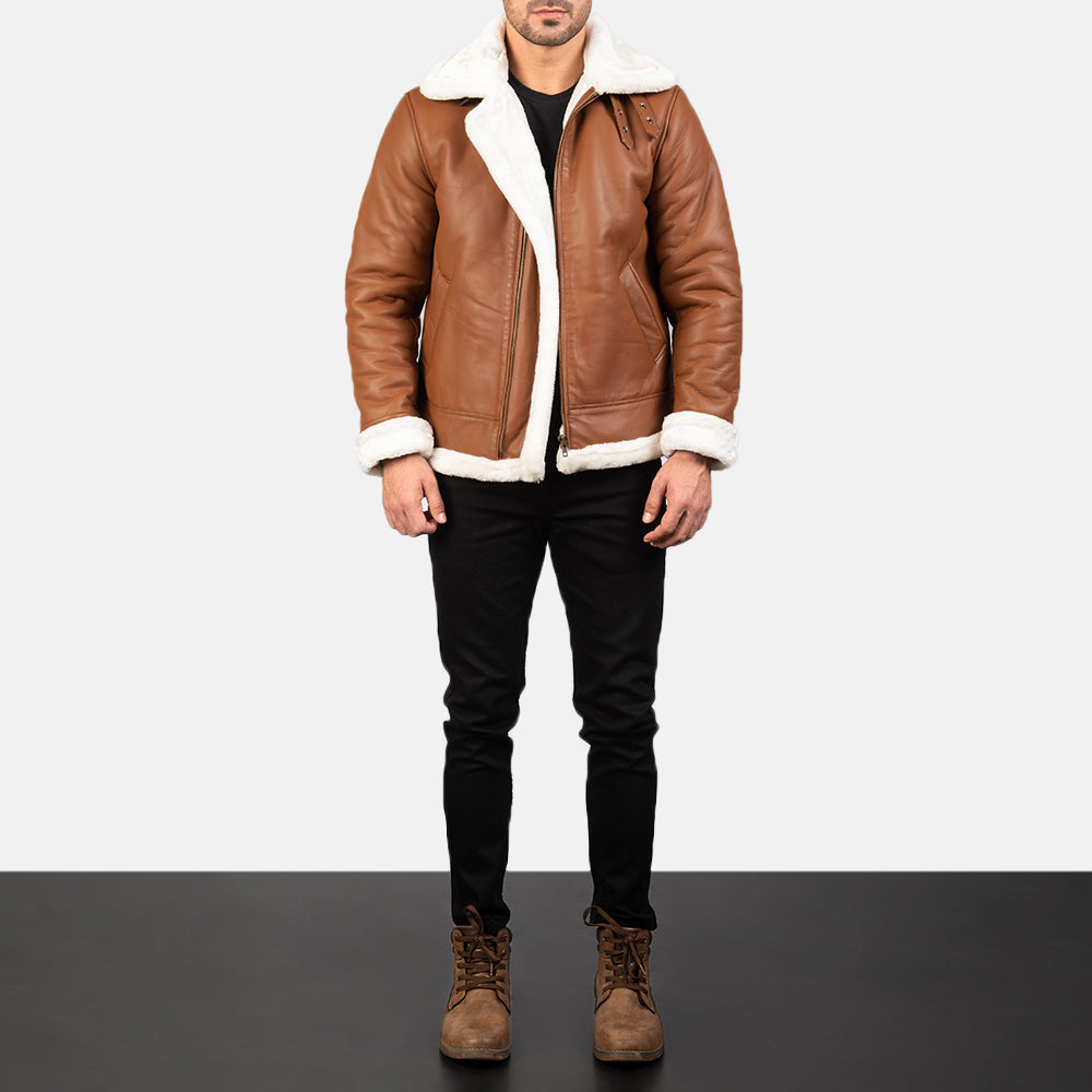 Francis B-3 Brown Leather Bomber Jacket by Dash Racegear - men Jacket view 3