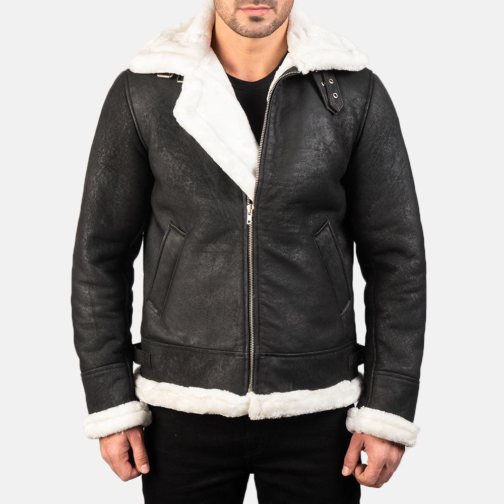 Francis B-3 Distressed Black Leather Bomber Jacket by Dash Racegear - men Jacket view 1
