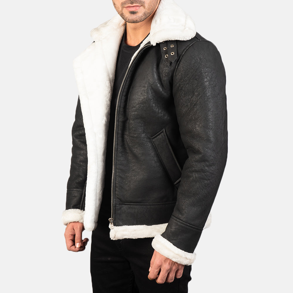 Francis B-3 Distressed Black Leather Bomber Jacket by Dash Racegear - men Jacket view 2