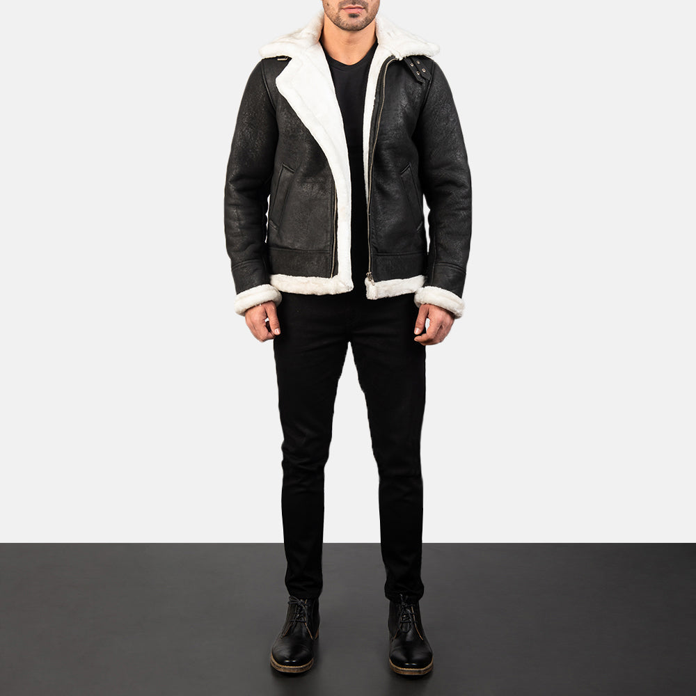 Francis B-3 Distressed Black Leather Bomber Jacket by Dash Racegear - men Jacket view 3