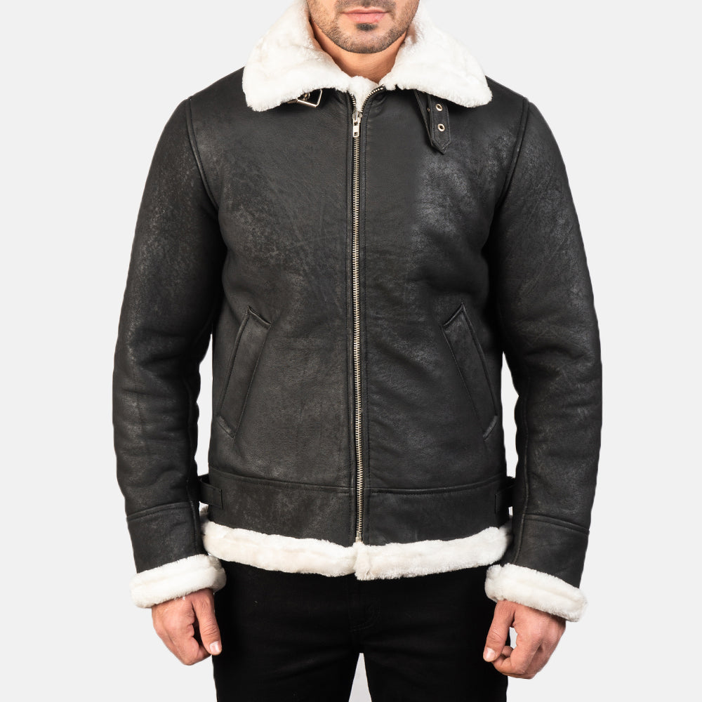 Francis B-3 Distressed Black Leather Bomber Jacket by Dash Racegear - men Jacket view 4