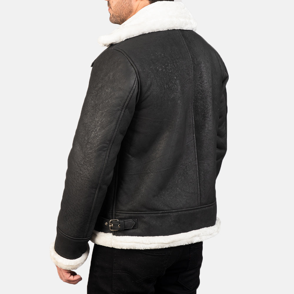Francis B-3 Distressed Black Leather Bomber Jacket by Dash Racegear - men Jacket view 5