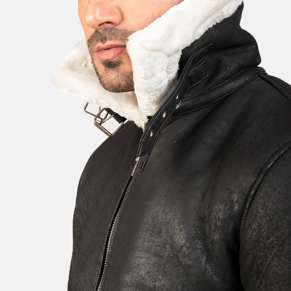Francis B-3 Distressed Black Leather Bomber Jacket by Dash Racegear - men Jacket view 6