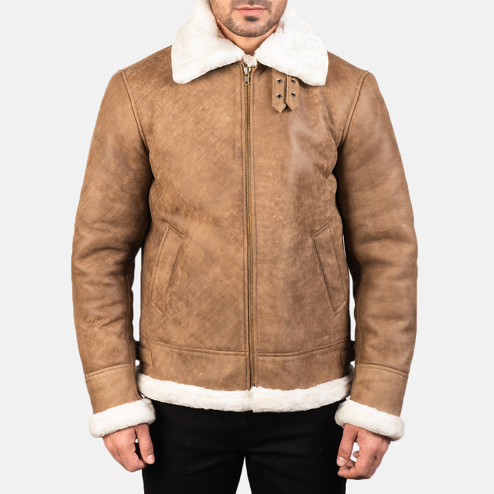 Francis B-3 Distressed Brown Leather Bomber Jacket by Dash Racegear - men Jacket view 4