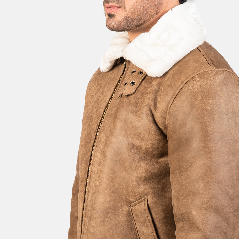 Francis B-3 Distressed Brown Leather Bomber Jacket by Dash Racegear - men Jacket view 6