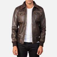 [FS] Aaron Brown Leather Bomber Jacket by Dash Racegear - unisex Jacket view 1
