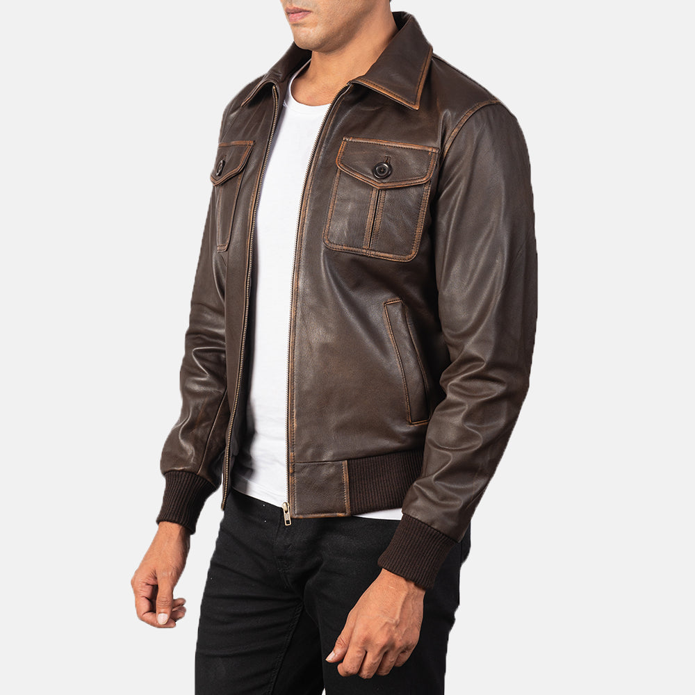 [FS] Aaron Brown Leather Bomber Jacket by Dash Racegear - unisex Jacket view 2