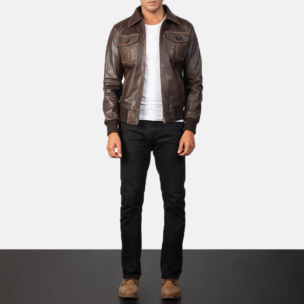 [FS] Aaron Brown Leather Bomber Jacket by Dash Racegear - unisex Jacket view 4