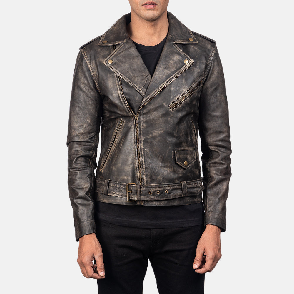 [FS] Allaric Alley Distressed Brown Leather Biker Jacket by Dash Racegear - men Jacket view 1