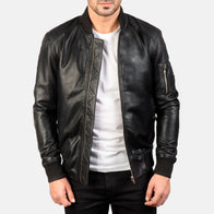 [FS] Bomia Ma-1 Black Leather Bomber Jacket by Dash Racegear - men Jacket view 1