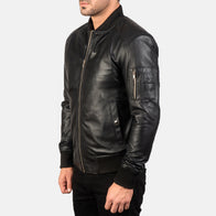 [FS] Bomia Ma-1 Black Leather Bomber Jacket by Dash Racegear - men Jacket view 2