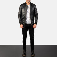 [FS] Bomia Ma-1 Black Leather Bomber Jacket by Dash Racegear - men Jacket view 3
