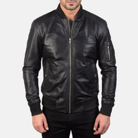 [FS] Bomia Ma-1 Black Leather Bomber Jacket by Dash Racegear - men Jacket view 4