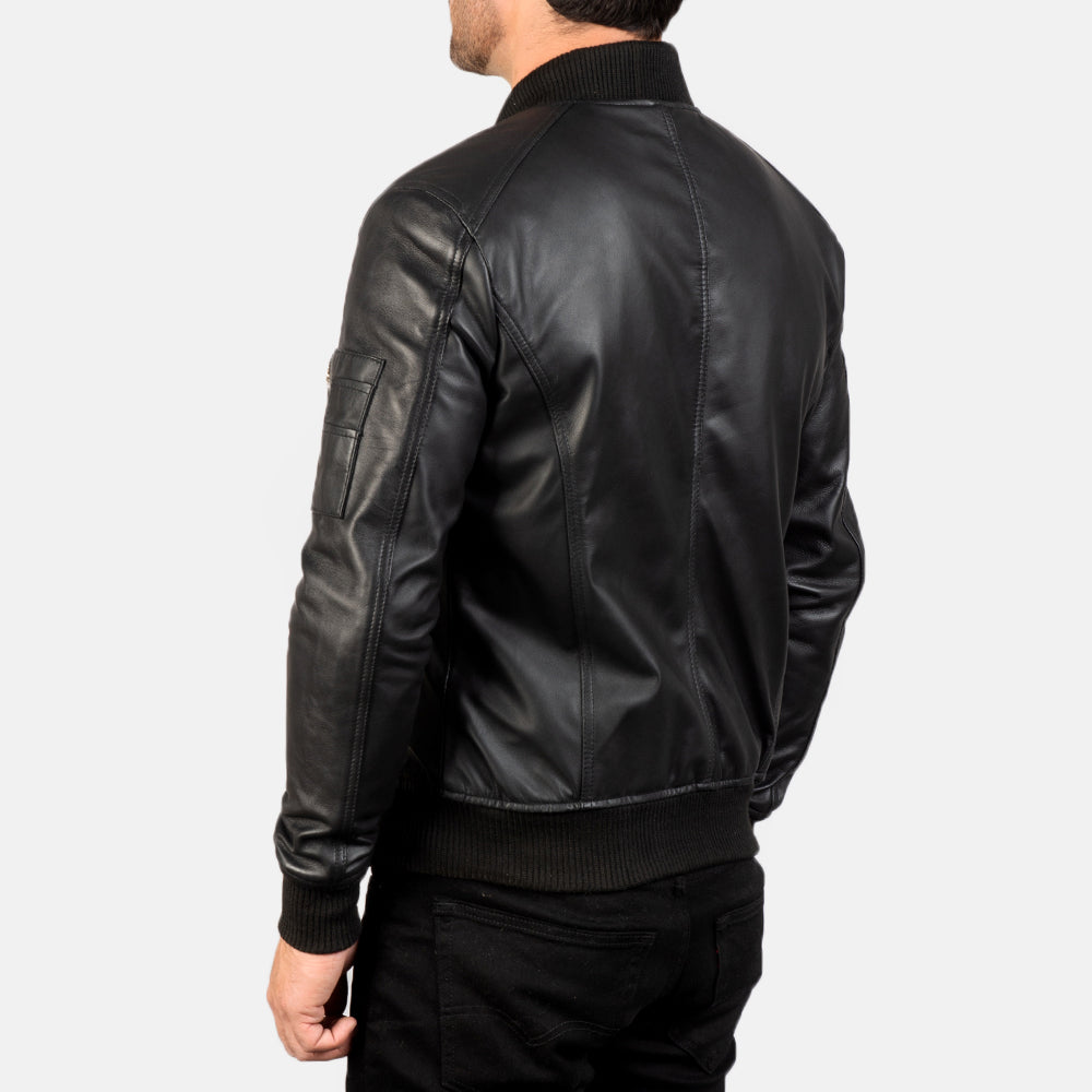 [FS] Bomia Ma-1 Black Leather Bomber Jacket by Dash Racegear - men Jacket view 5