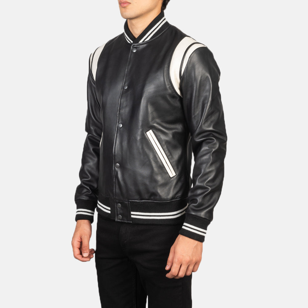 [FS] Dantee Black Leather Varsity Jacket by Dash Racegear - men Jacket view 2