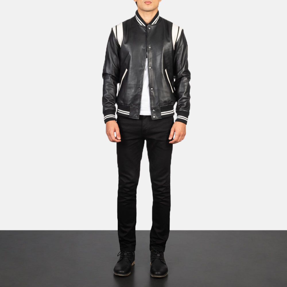 [FS] Dantee Black Leather Varsity Jacket by Dash Racegear - men Jacket view 3