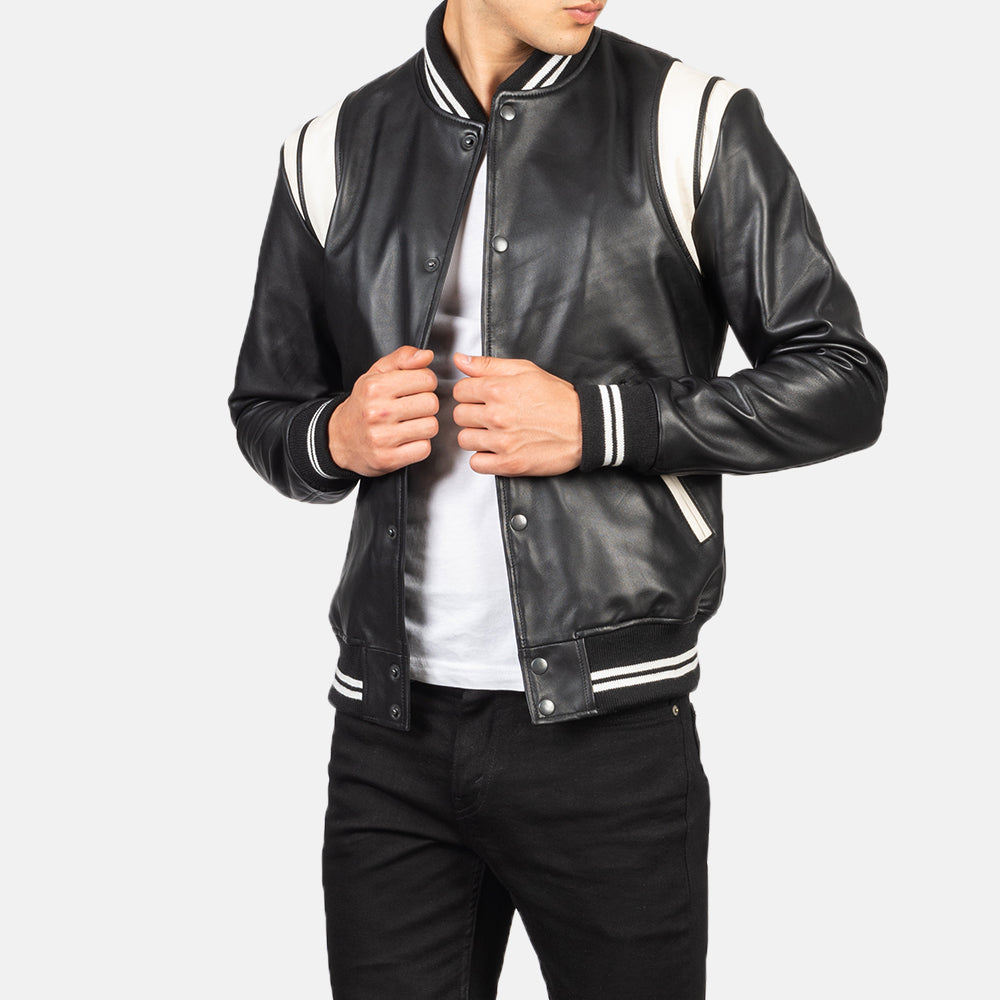 [FS] Dantee Black Leather Varsity Jacket by Dash Racegear - men Jacket view 6