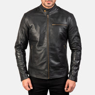 [FS] Dean Black Leather Biker Jacket by Dash Racegear - men Jacket view 4