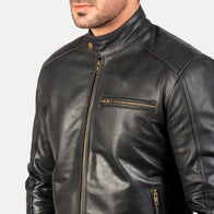 [FS] Dean Black Leather Biker Jacket by Dash Racegear - men Jacket view 6