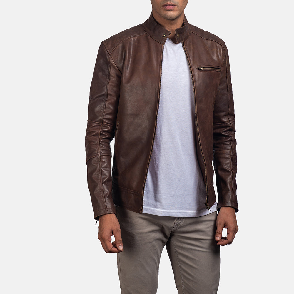 [FS] Dean Brown Leather Biker Jacket by Dash Racegear - men Jacket view 1