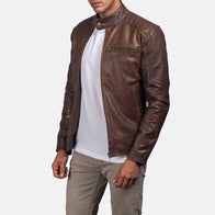 [FS] Dean Brown Leather Biker Jacket by Dash Racegear - men Jacket view 2