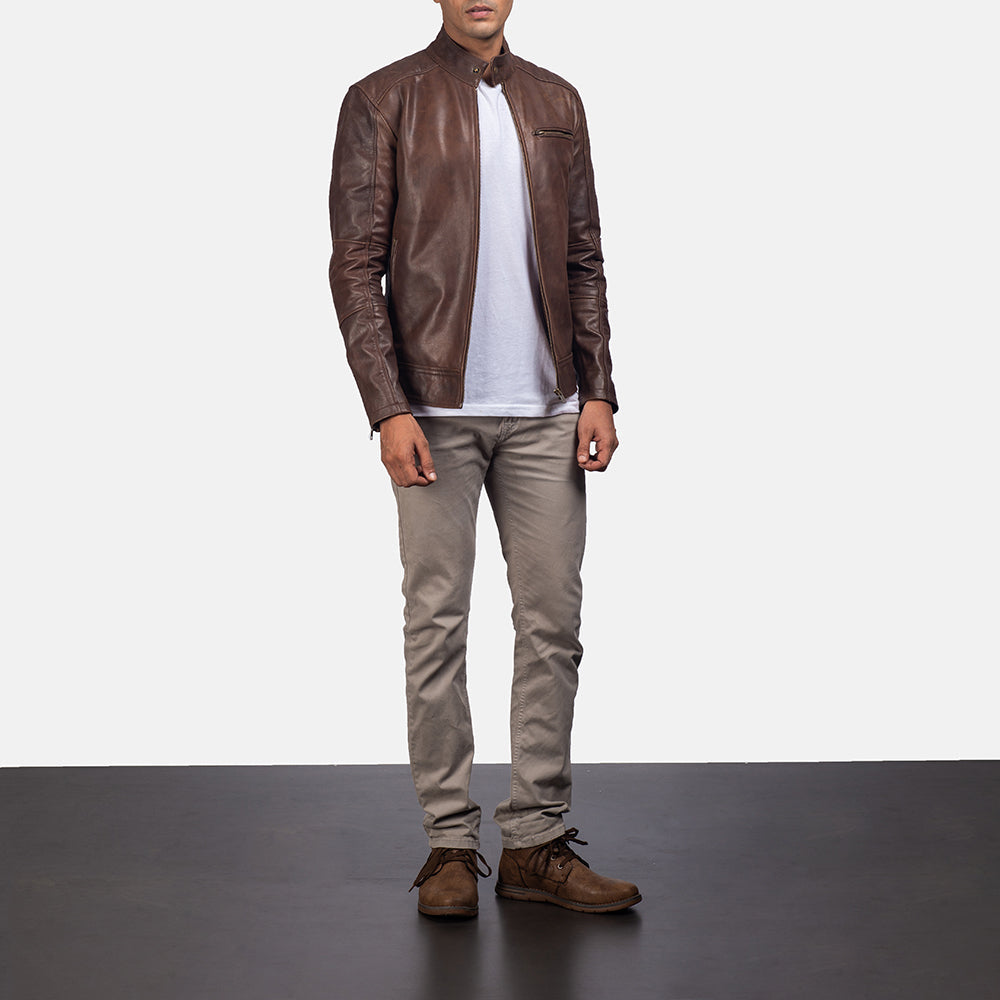 [FS] Dean Brown Leather Biker Jacket by Dash Racegear - men Jacket view 3