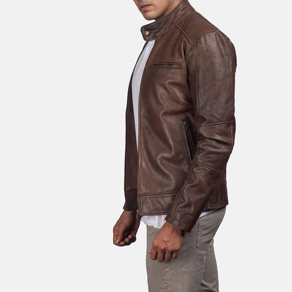 [FS] Dean Brown Leather Biker Jacket by Dash Racegear - men Jacket view 4
