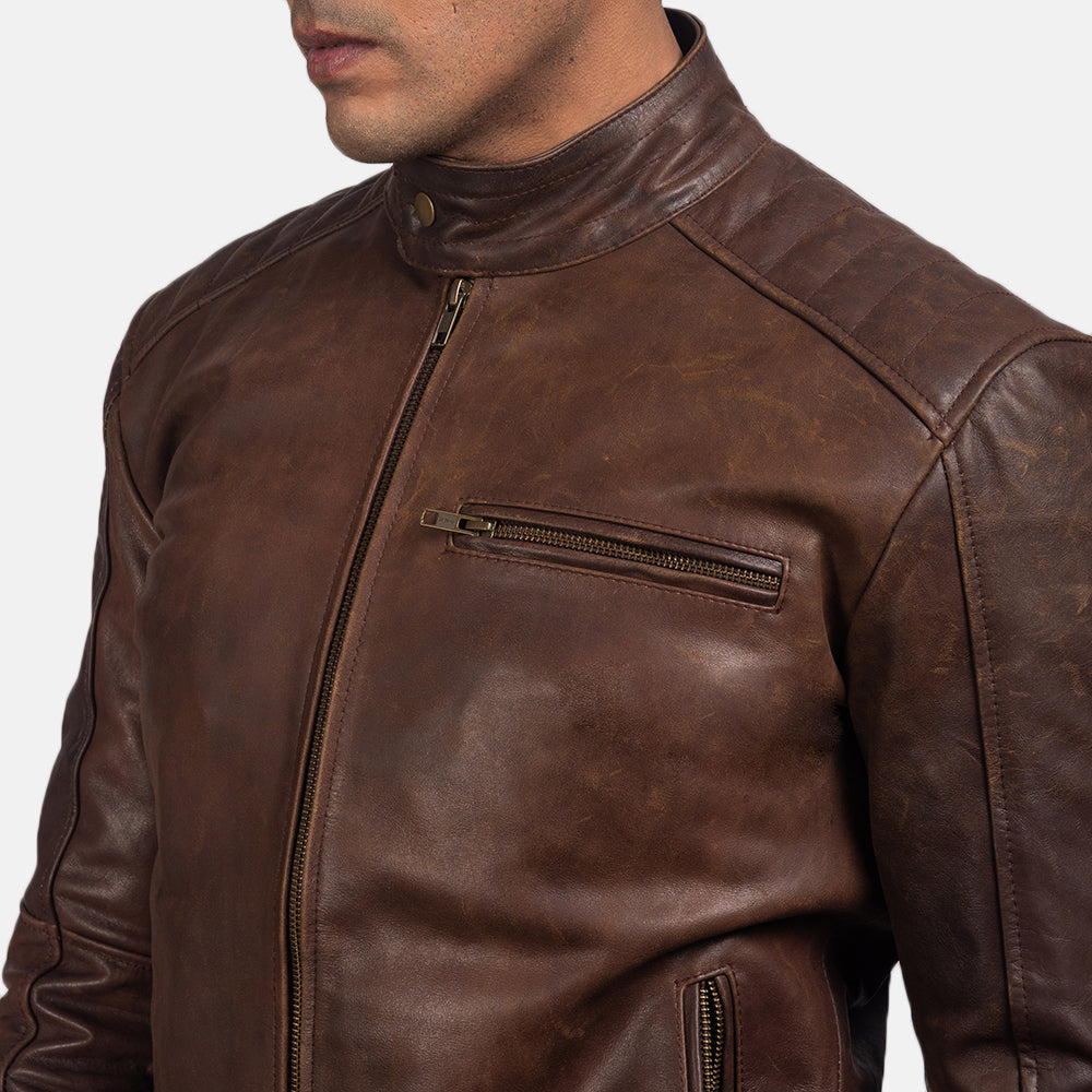 [FS] Dean Brown Leather Biker Jacket by Dash Racegear - men Jacket view 6
