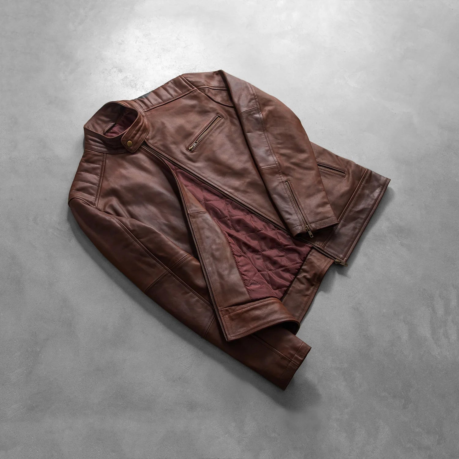 [FS] Dean Brown Leather Biker Jacket by Dash Racegear - men Jacket view 8