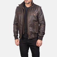 [FS] Glen Street Brown Leather Bomber Jacket by Dash Racegear - men Jacket view 1