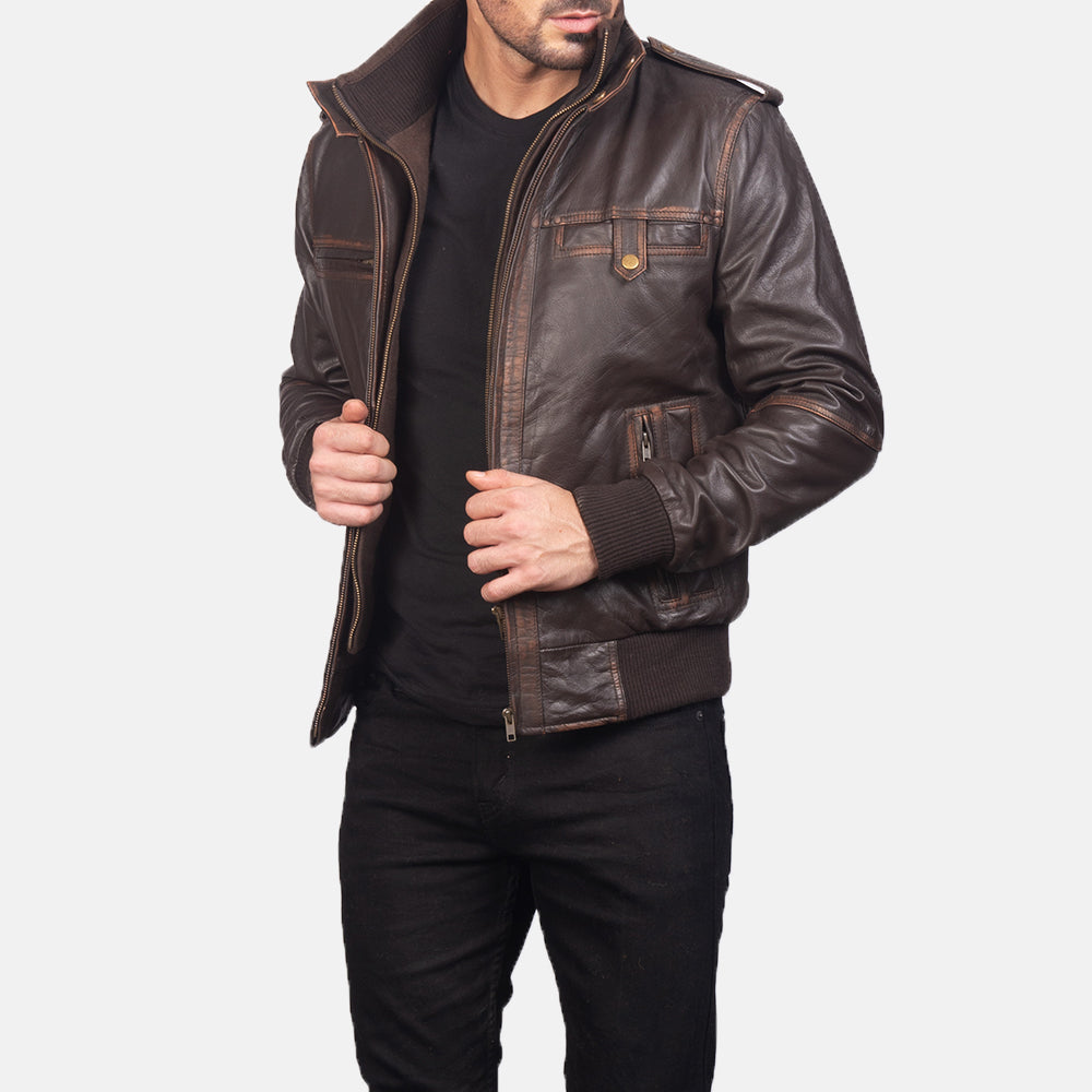 [FS] Glen Street Brown Leather Bomber Jacket by Dash Racegear - men Jacket view 2