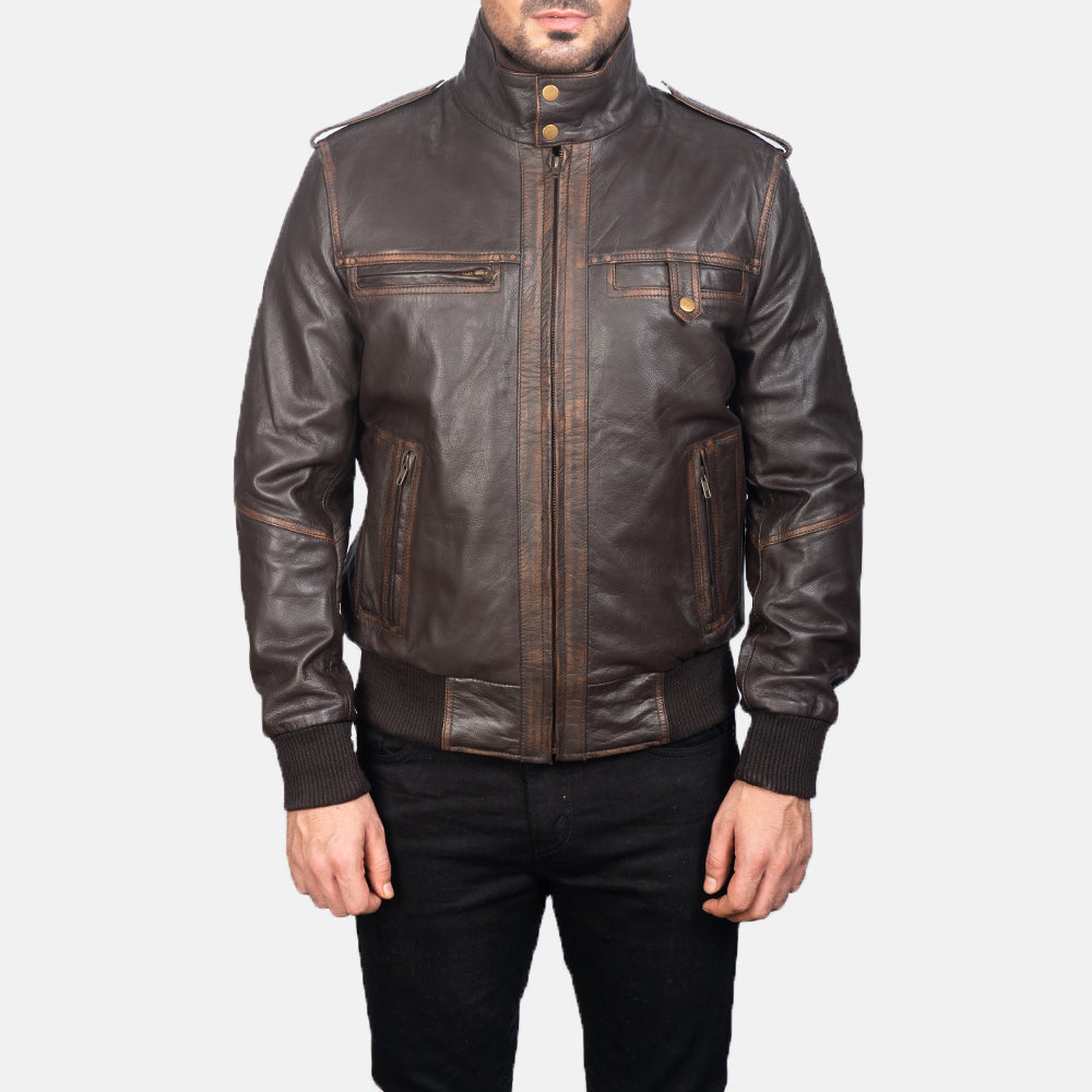 [FS] Glen Street Brown Leather Bomber Jacket by Dash Racegear - men Jacket view 4