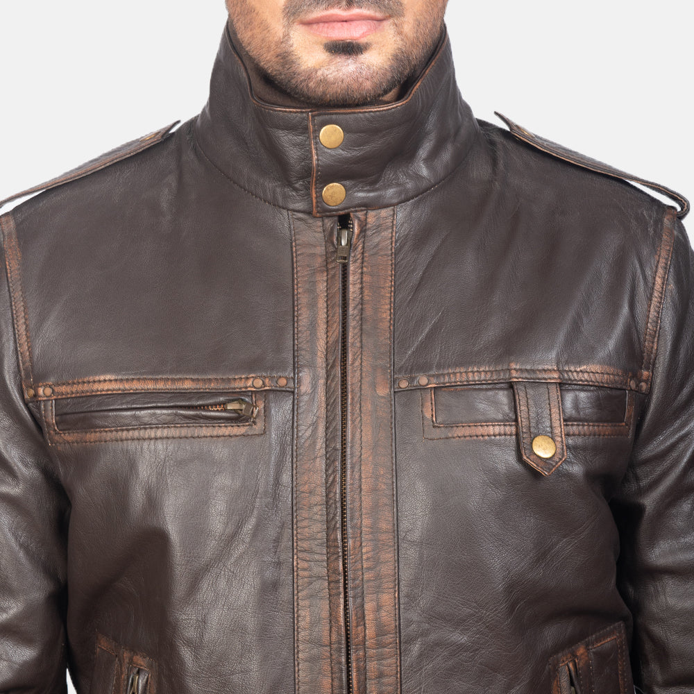 [FS] Glen Street Brown Leather Bomber Jacket by Dash Racegear - men Jacket view 6