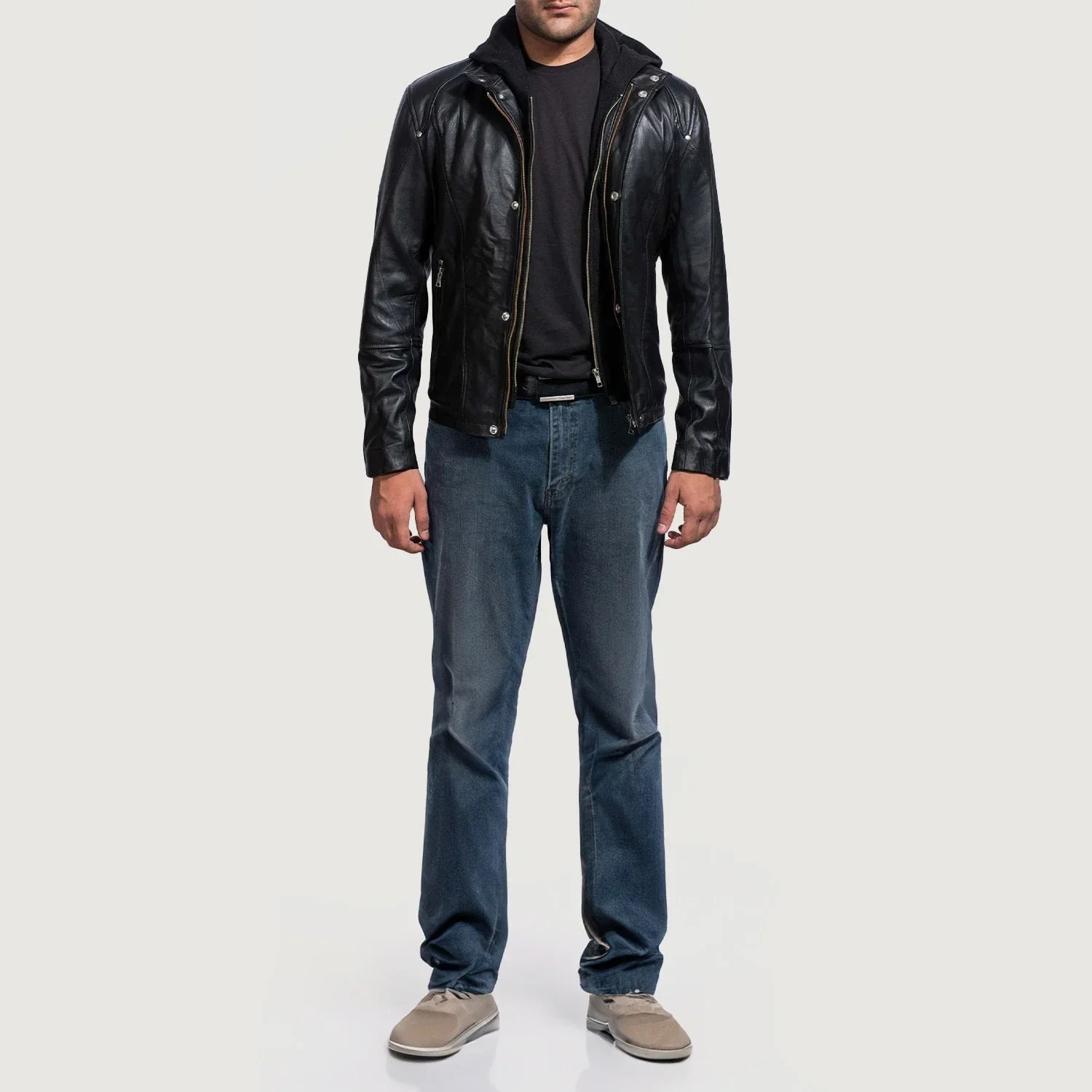 [FS] Highschool Black Hooded Leather Jacket by Dash Racegear - men Jacket view 3