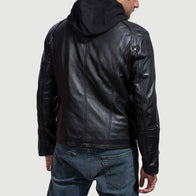 [FS] Highschool Black Hooded Leather Jacket by Dash Racegear - men Jacket view 5