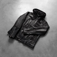 [FS] Highschool Black Hooded Leather Jacket by Dash Racegear - men Jacket view 8