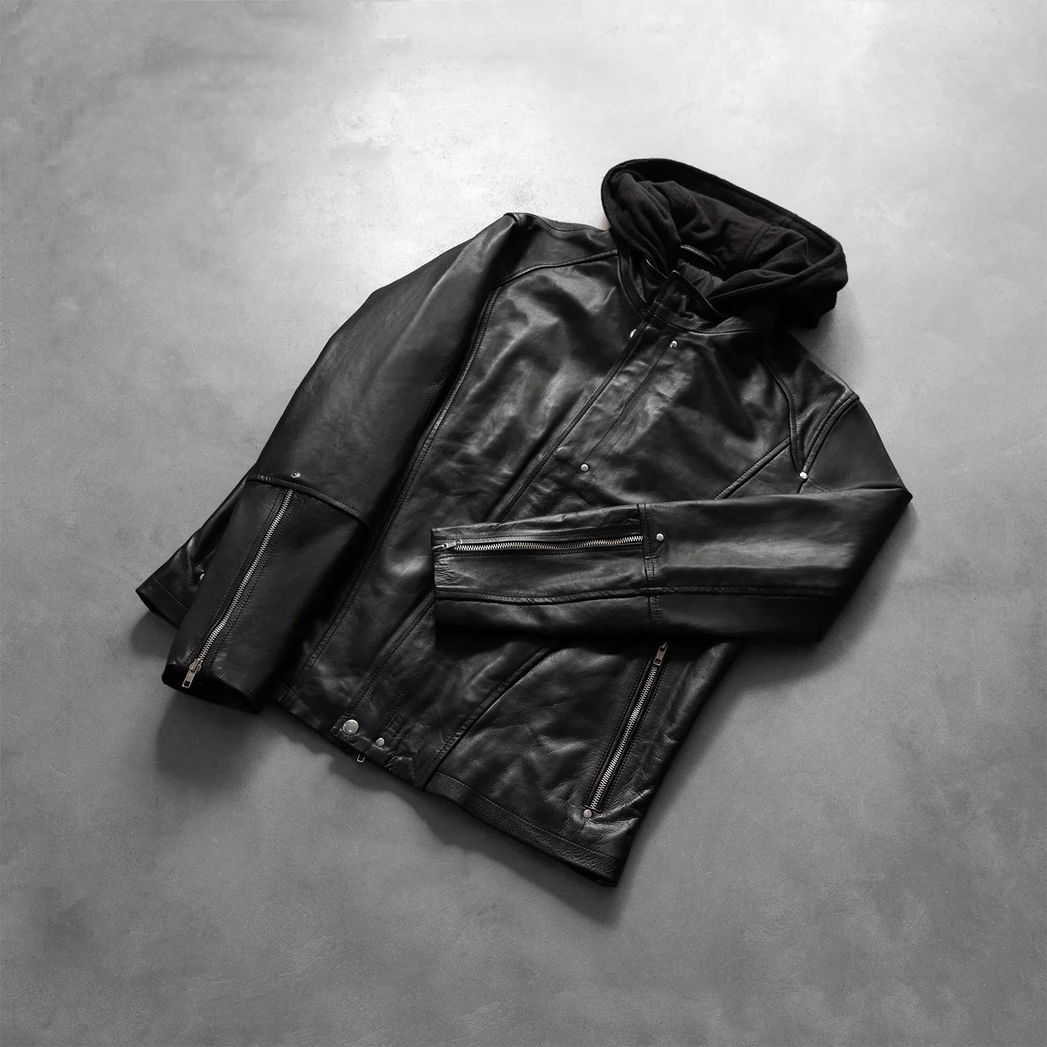 [FS] Highschool Black Hooded Leather Jacket by Dash Racegear - men Jacket view 8