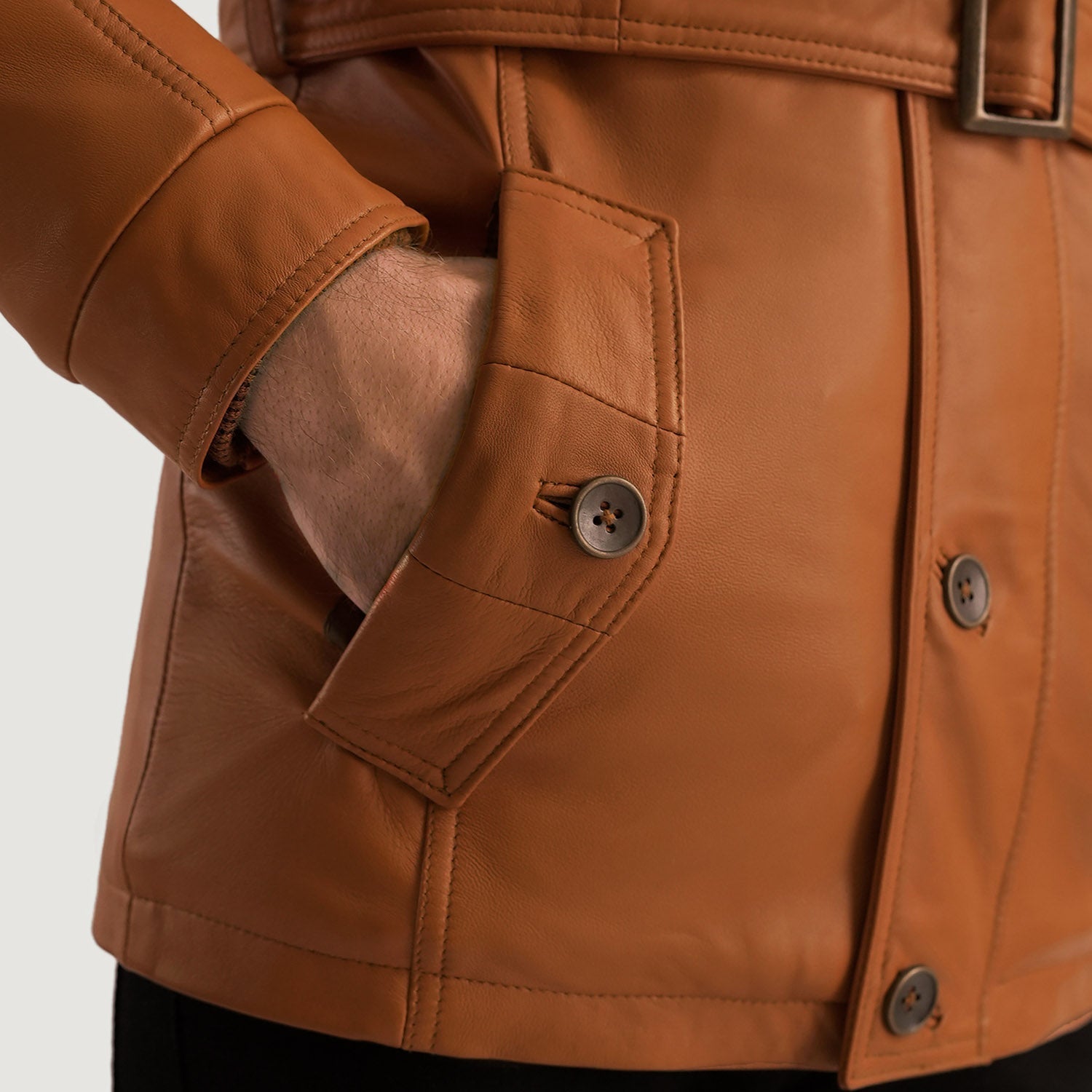 [FS] Hunter Tan Brown Fur Leather Jacket by Dash Racegear - men Jacket view 6