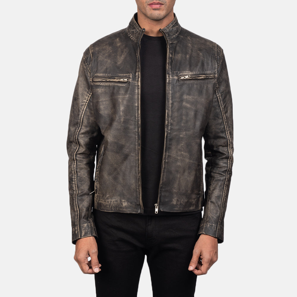 [FS] Ionic Distressed Brown Leather Biker Jacket by Dash Racegear - men Jacket view 1