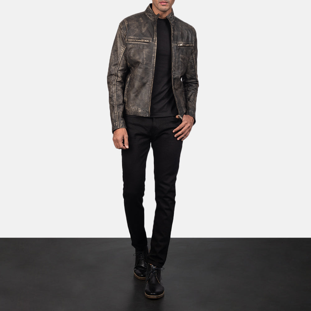 [FS] Ionic Distressed Brown Leather Biker Jacket by Dash Racegear - men Jacket view 4
