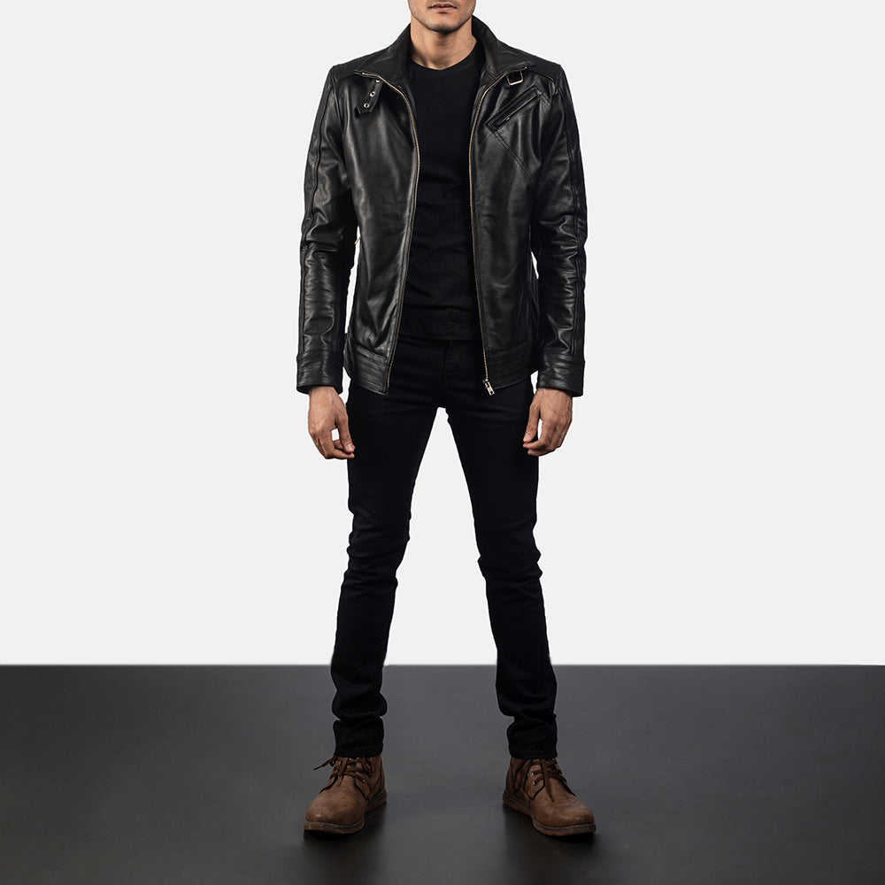 [FS] Legacy Black Leather Biker Jacket by Dash Racegear - men Jacket view 3