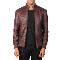 [FS] Moda Maroon Leather Bomber Jacket by Dash Racegear - men Jacket view 1