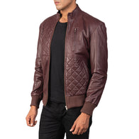 [FS] Moda Maroon Leather Bomber Jacket by Dash Racegear - men Jacket view 2