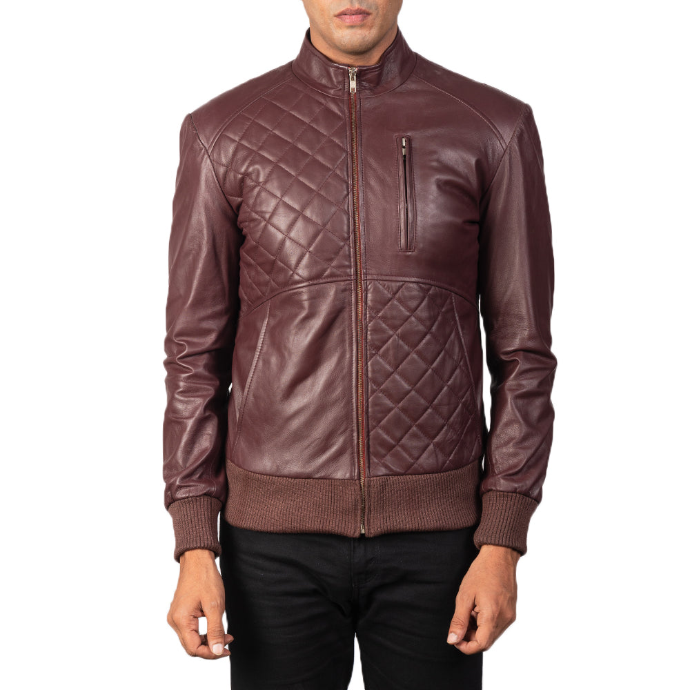[FS] Moda Maroon Leather Bomber Jacket by Dash Racegear - men Jacket view 3
