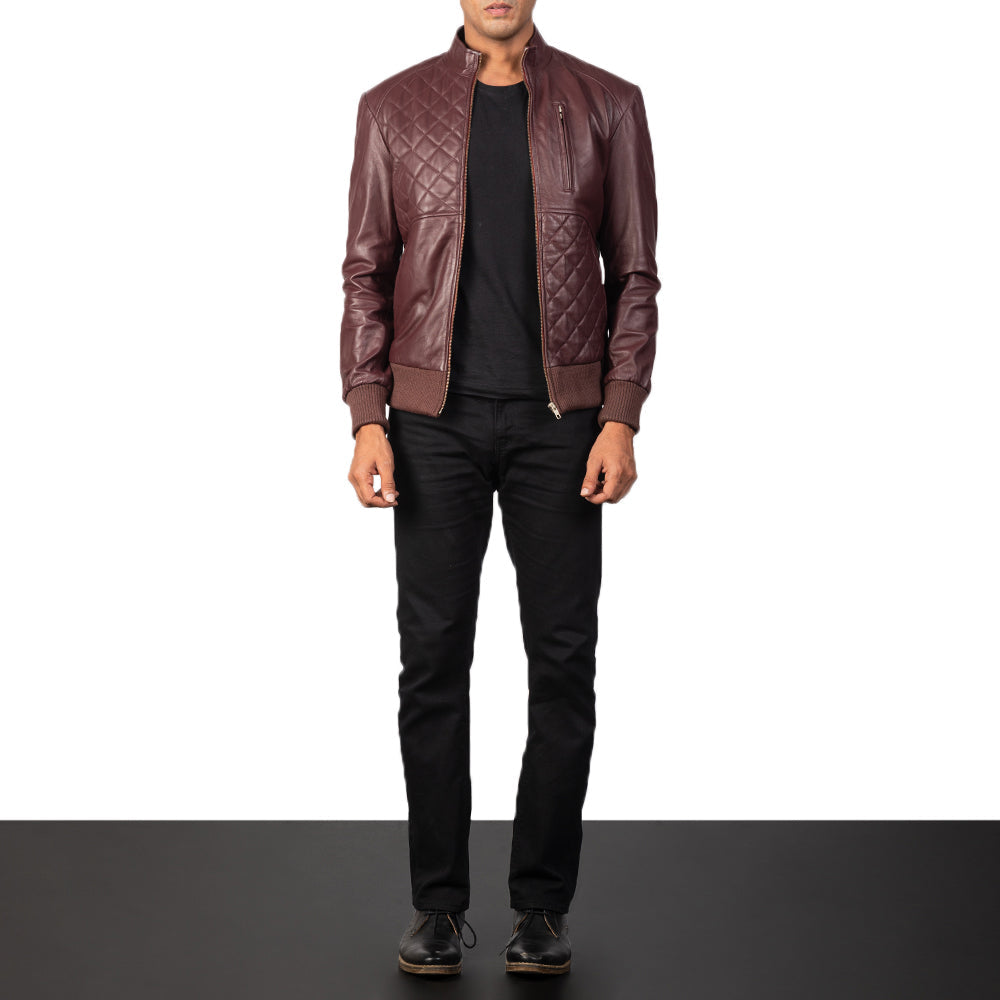 [FS] Moda Maroon Leather Bomber Jacket by Dash Racegear - men Jacket view 4