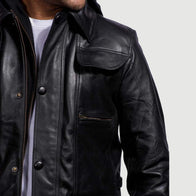 [FS] Moulder Hooded Black Leather Jacket by Dash Racegear - men Jacket view 3