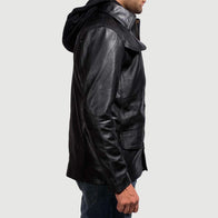 [FS] Moulder Hooded Black Leather Jacket by Dash Racegear - men Jacket view 4